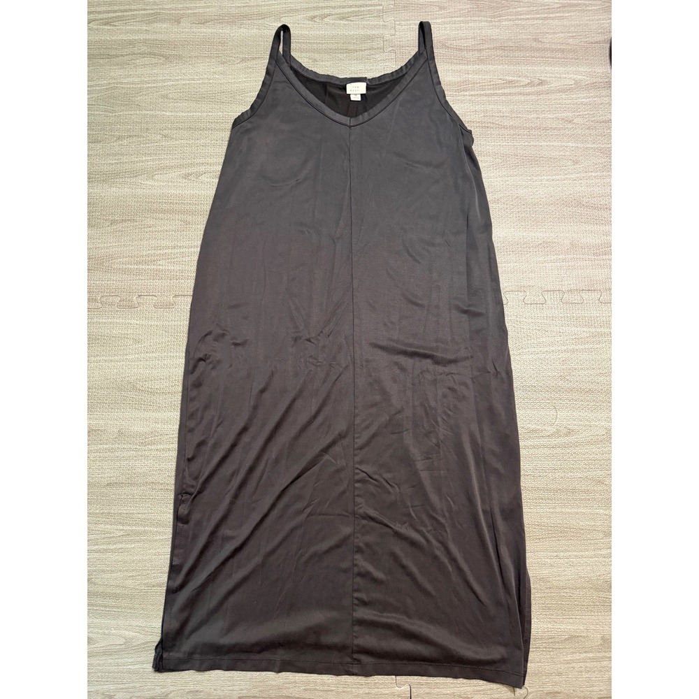 A New Day Womens Black V-Neck Midi Slip Dress Side Slit Size M